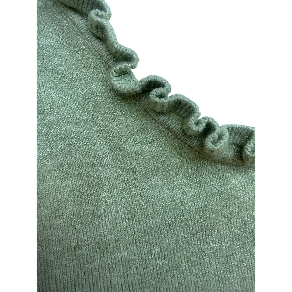 Siani Milano Sweater Sage Green Lace Sleeve Ruffle V-Neck Boho Cottagecore Small